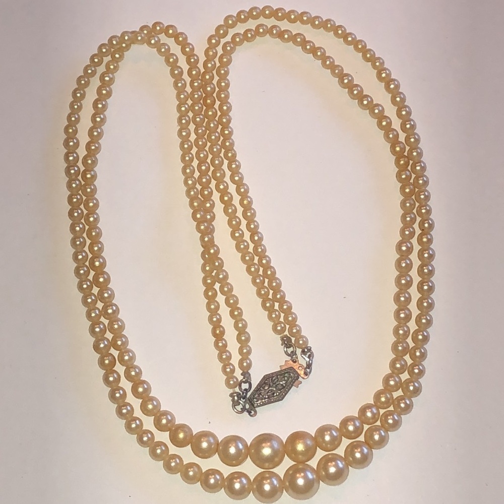 Elegant Sterling Clasp Vintage Faux Pearl Beaded Boho Necklace
